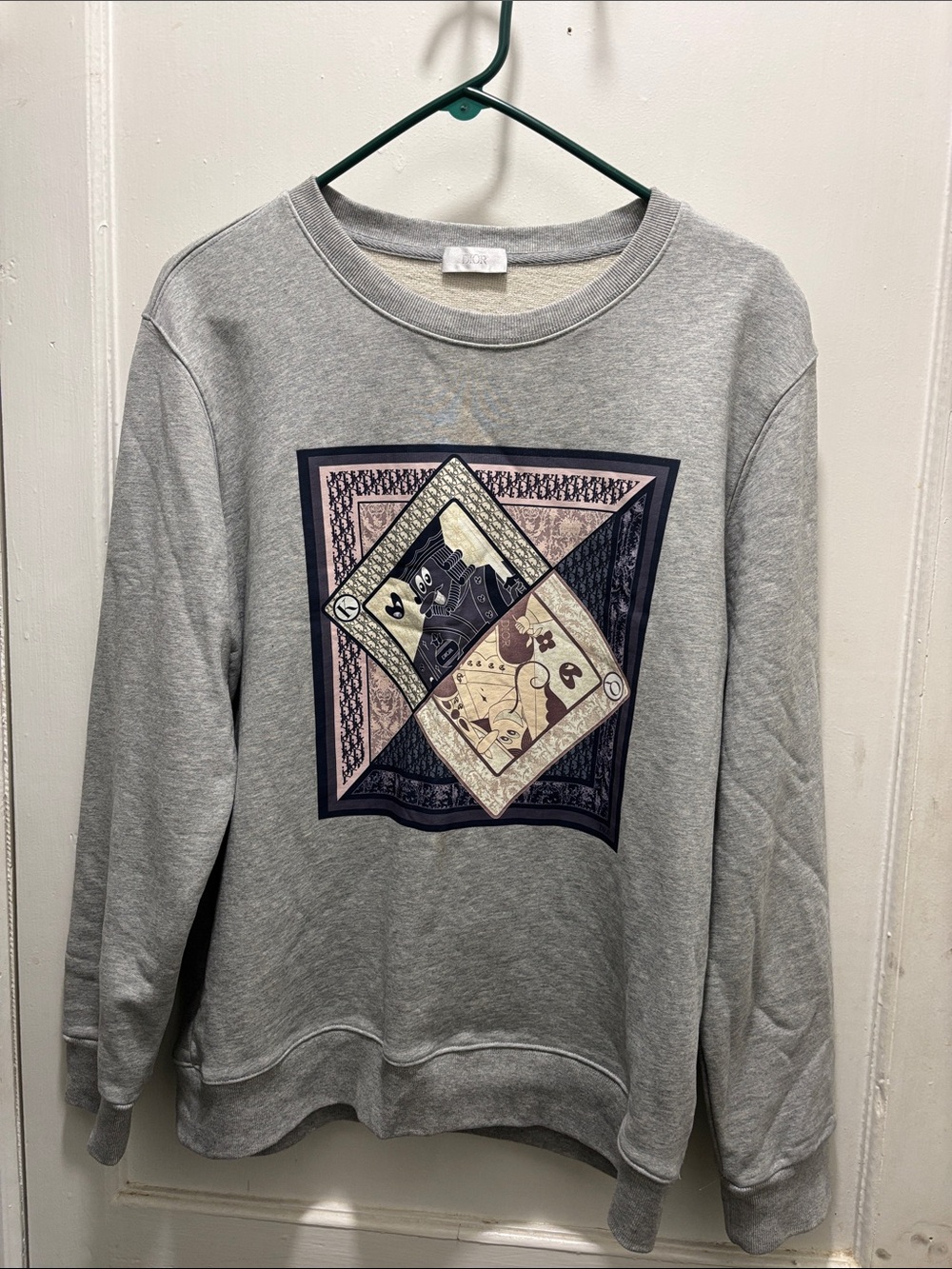 Dior Grey Crewneck Sweatshirt with Navy and Blush Graphic